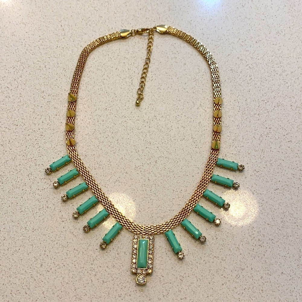 Art Deco Gold and Mint Green Statement Necklace